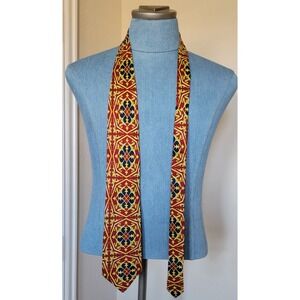 VTG‎ GIANNI VERSACE COUTURE Baroque Print Red Gold Blue Silk Mens Tie Made In IT